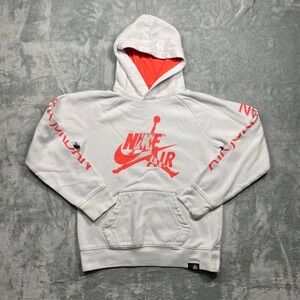 Kids Nike Jordan Air White Red Jumpman Hoodie Sweatshirt Size L 12-13 yrs